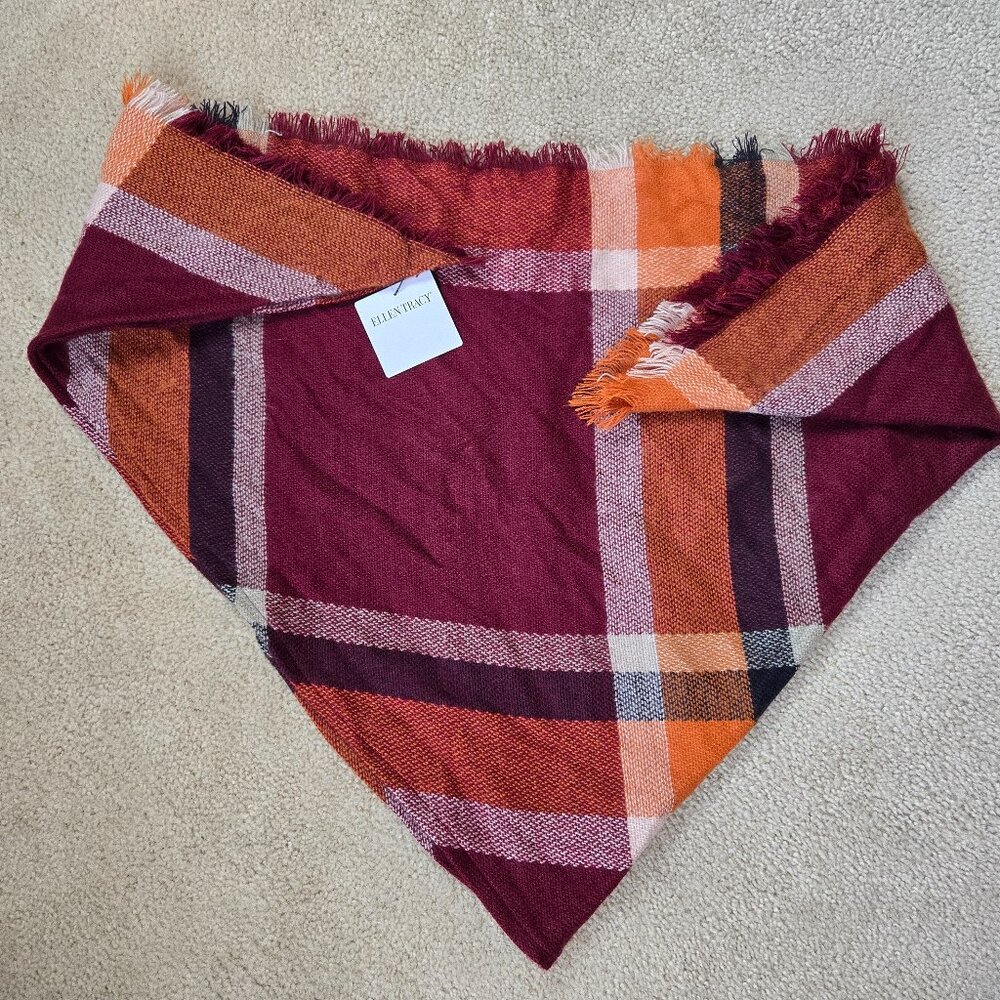NWT Ellen Tracey Scarf Maroon Orange Triangle Scarf